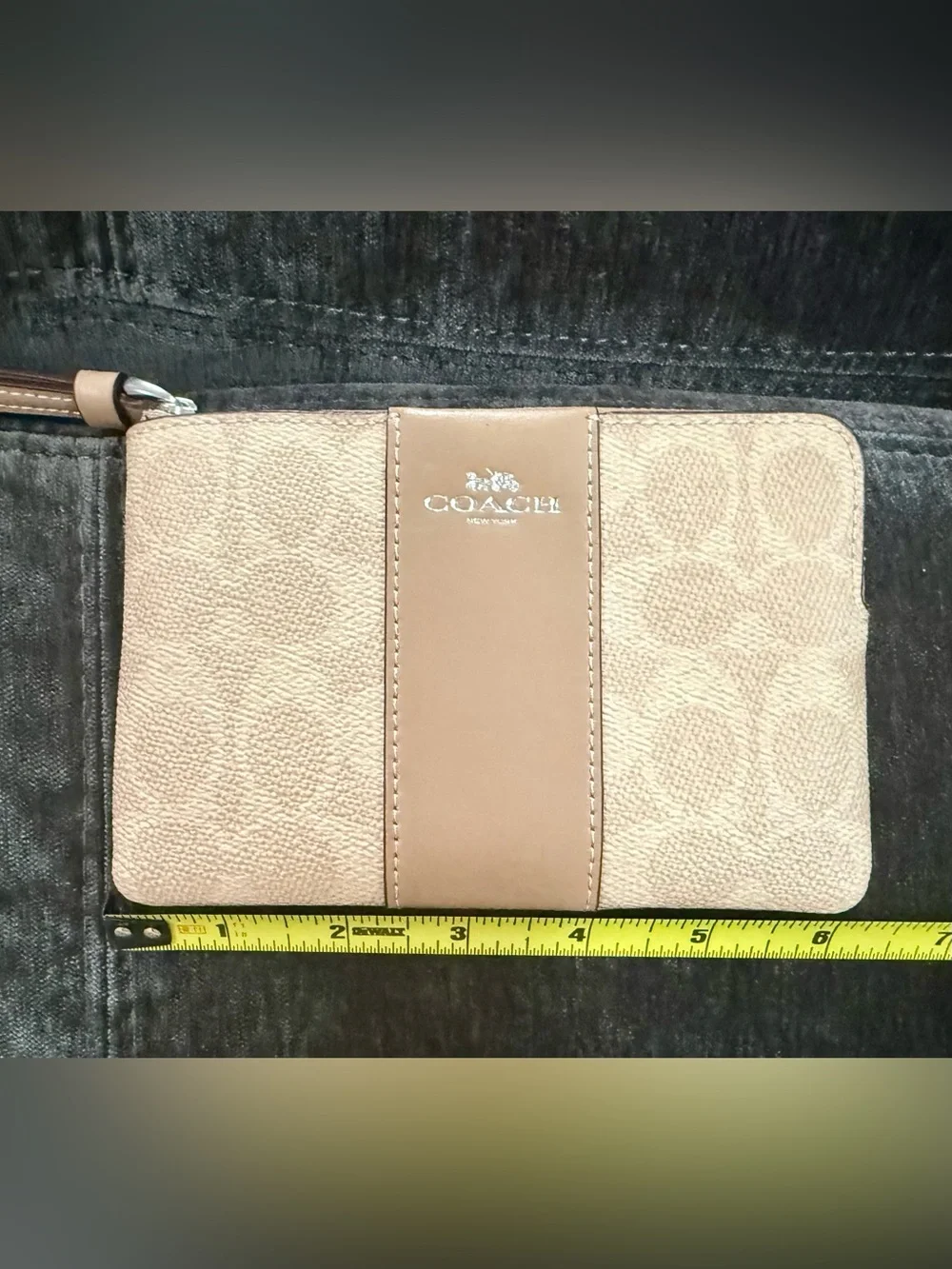 Coach Signature Zip Wristlet in Light Tan